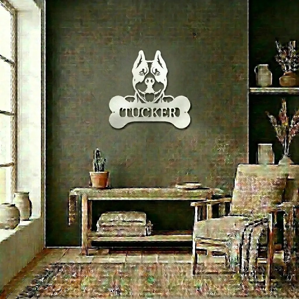 Pit Bull Dog Custom Name Metal Art Wall Sign
