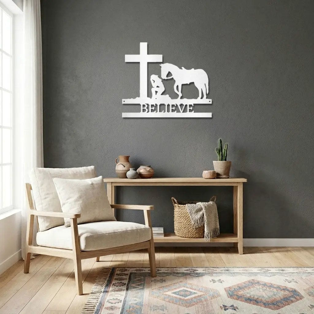 Cowgirl Kneeling Monogram Steel Sign Indoor Outdoor Decor