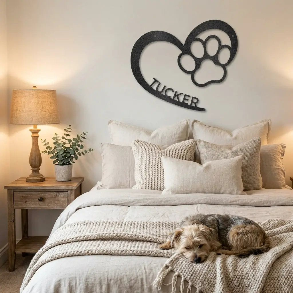 Personalized Puppy Love Metal Wall Art – Custom Dog Paw Heart Sign – Pet Name Metal Decor – Dog Lover Gift – Indoor Outdoor Steel Sign