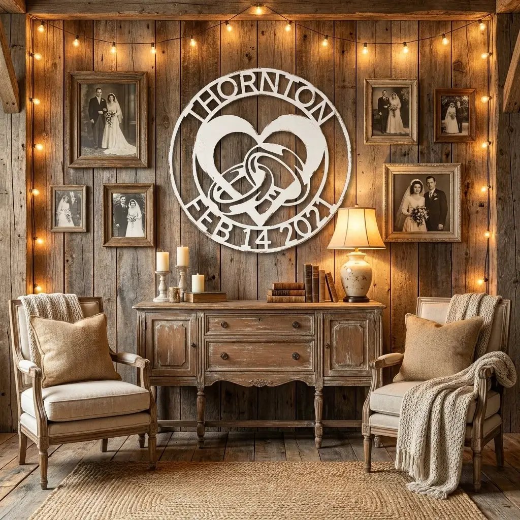 Personalized Engagement Rings Metal Wall Art Sign – Custom Couple Name and Date Steel Decor – Wedding Engagement Gift – Indoor Outdoor Powder Coated Sign