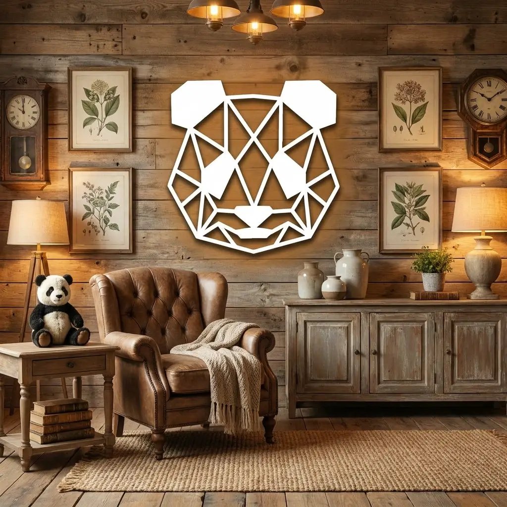 Geometric Panda Metal Wall Art – Modern Animal Steel Décor – Minimalist Panda Head Wall Hanging