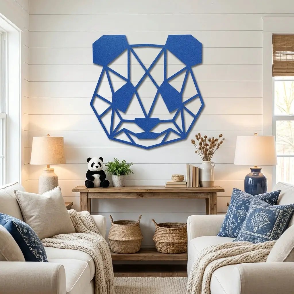 Geometric Panda Metal Wall Art – Modern Animal Steel Décor – Minimalist Panda Head Wall Hanging