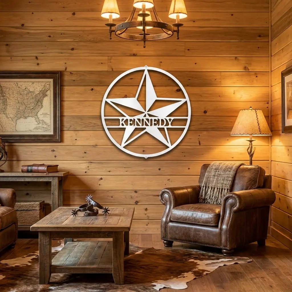 Custom Star Metal Wall Art – Personalized Rustic Farmhouse Sign – Ranch or Family Name