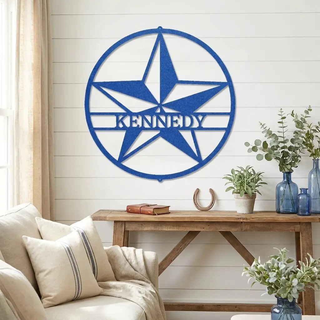 Custom Star Metal Wall Art – Personalized Rustic Farmhouse Sign – Ranch or Family Name