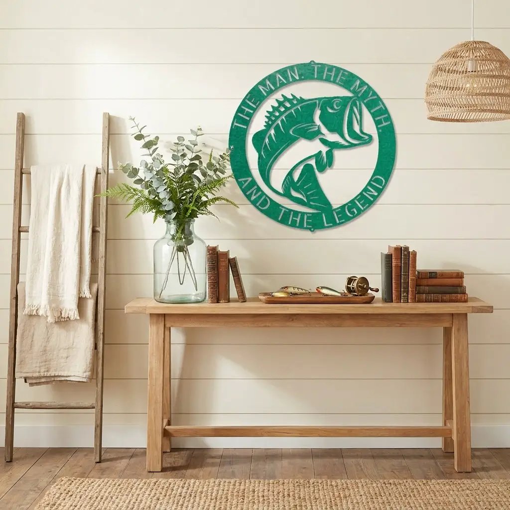 Personalized Bass Fishing Metal Sign Custom Fisherman Wall Art - Lake House Decor Outdoor Sign