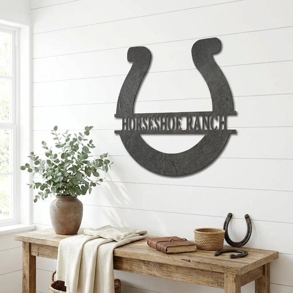 Personalized Horseshoe Metal Sign Custom Ranch Name Sign Western Decor Farmhouse Wall Art Horse Lover Gift Barn Decor Custom Steel Sign