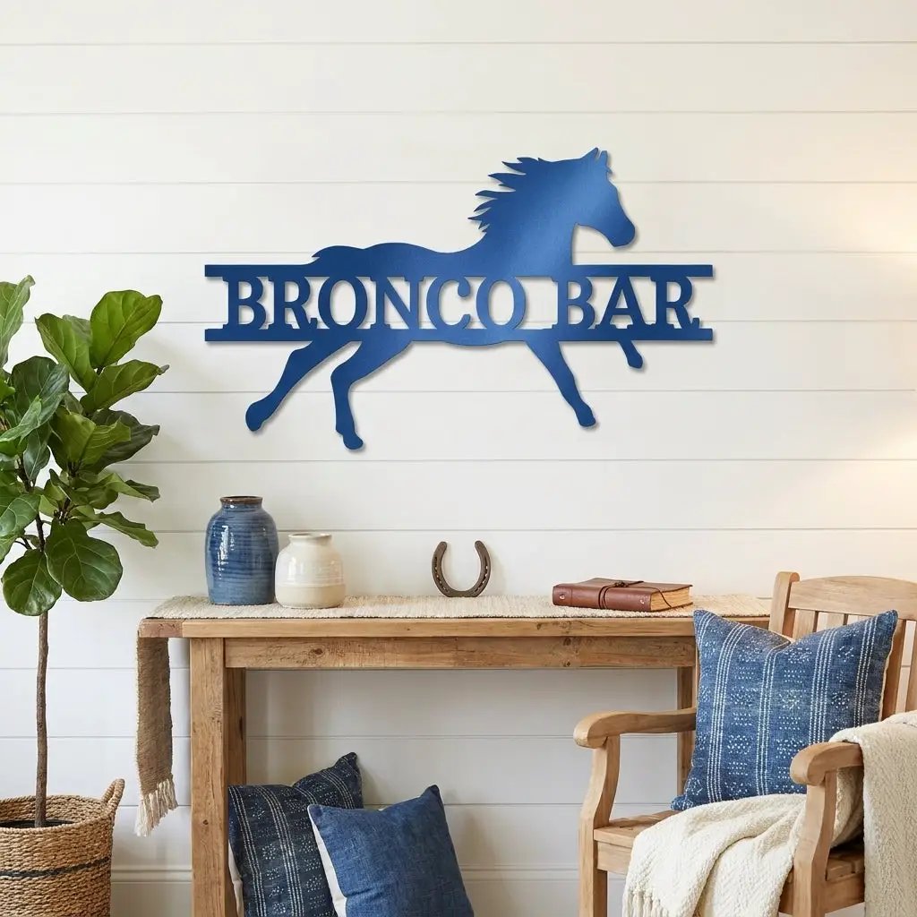 Personalized Horse Metal Wall Art Sign – Custom Ranch Name Sign – Western Barn Decor – Equestrian Steel Wall Art – Rustic Farmhouse Horse Lover Gift