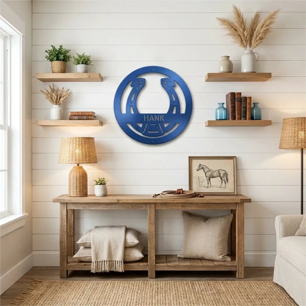 Personalized Horseshoe Metal Wall Art Sign Custom Ranch Name Steel Decor Western Farmhouse