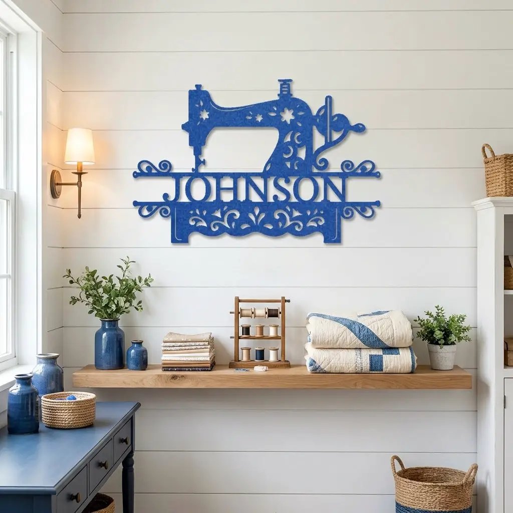 Personalized Sewing Machine Metal Wall Art Custom Name Sign Quilter Gift Sewist Decor Craft Room Wall Decor Vintage Sewing Machine Sign