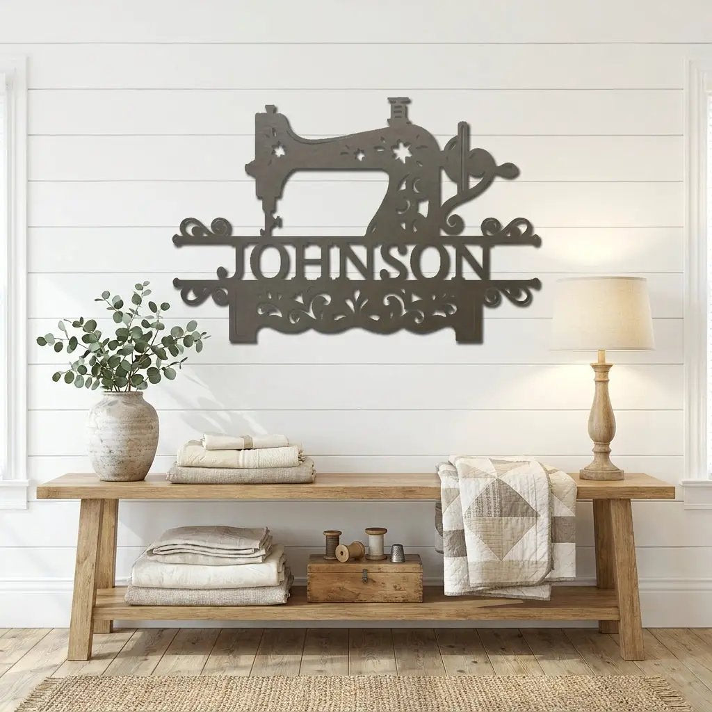 Personalized Sewing Machine Metal Wall Art Custom Name Sign Quilter Gift Sewist Decor Craft Room Wall Decor Vintage Sewing Machine Sign