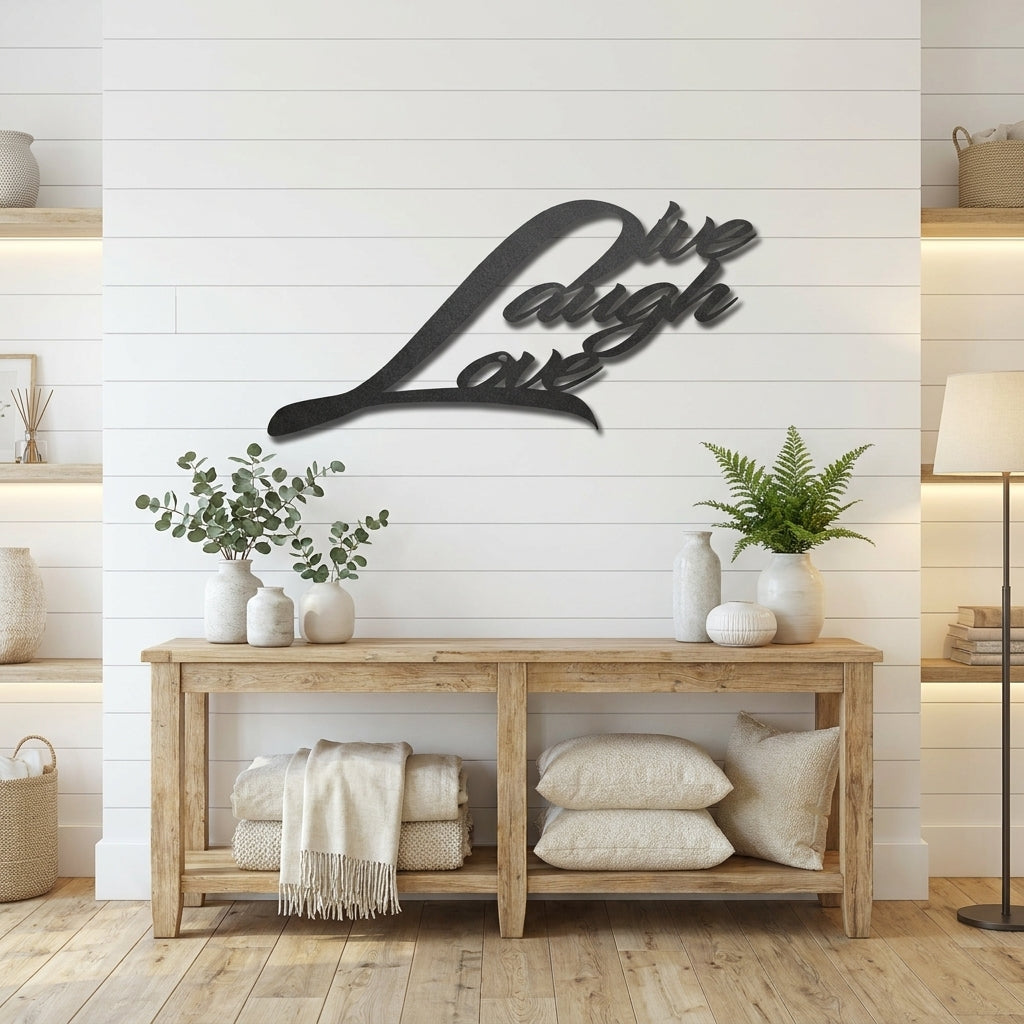 Live Laugh Love Metal Wall Art – Inspirational Script Metal Sign – Farmhouse Home Decor – Rustic Indoor Outdoor Steel Wall Hanging