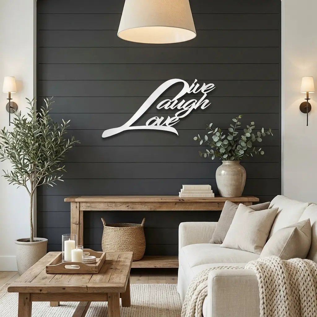 Live Laugh Love Metal Wall Art – Inspirational Script Metal Sign – Farmhouse Home Decor – Rustic Indoor Outdoor Steel Wall Hanging
