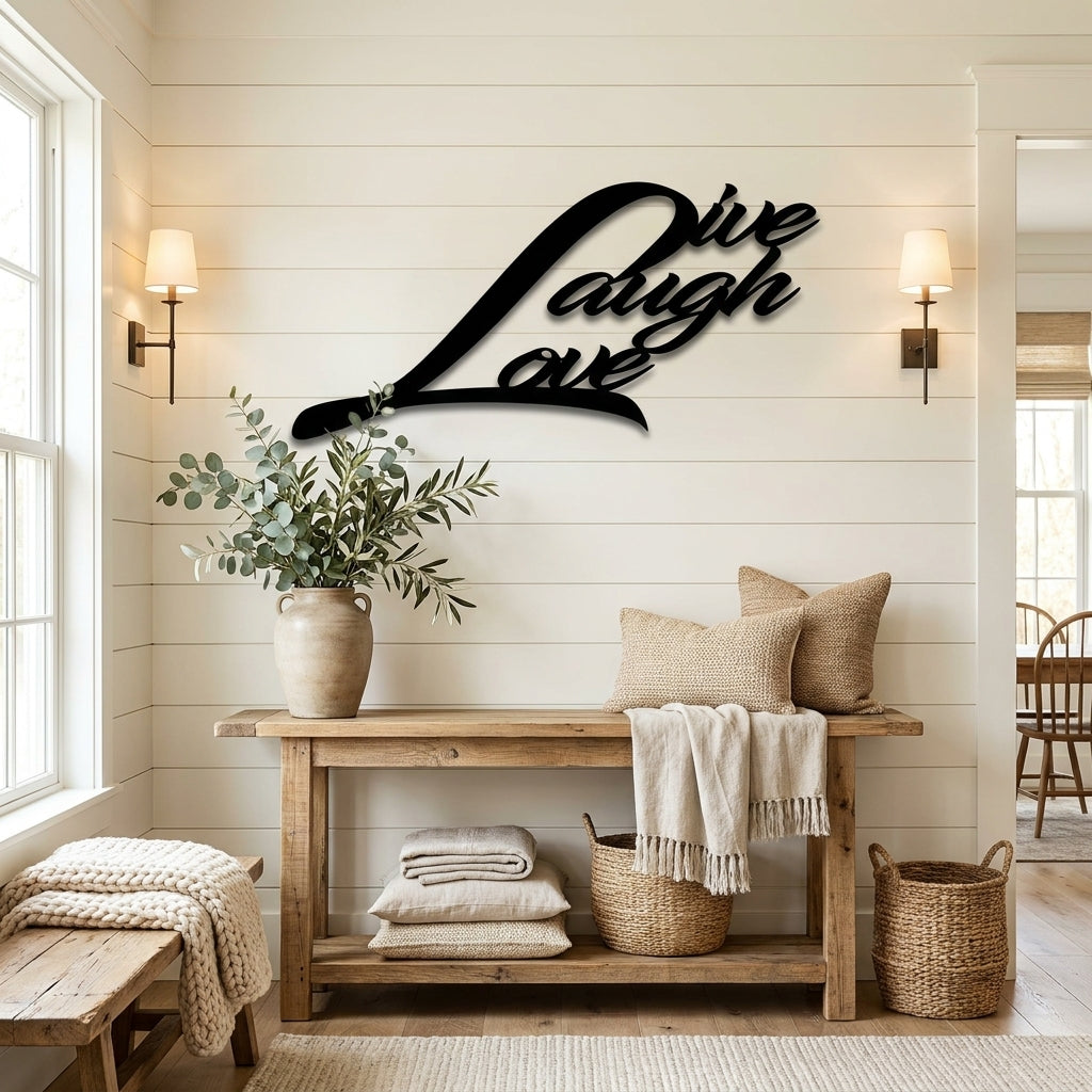 Live Laugh Love Metal Wall Art – Inspirational Script Metal Sign – Farmhouse Home Decor – Rustic Indoor Outdoor Steel Wall Hanging