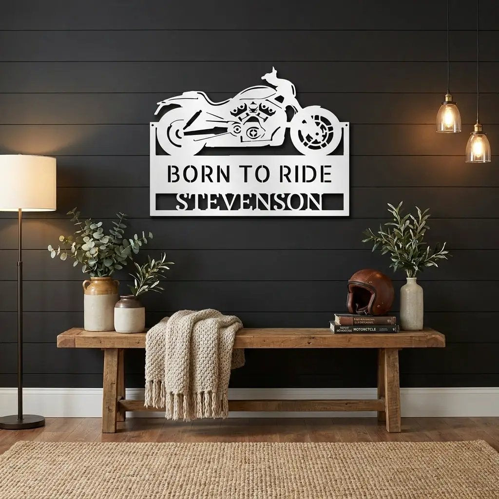 Personalized Cruiser Motorcycle Metal Wall Art – Custom Name Sign – Biker Garage Decor, Motorcycle Rider Gift, Man Cave Steel Sign