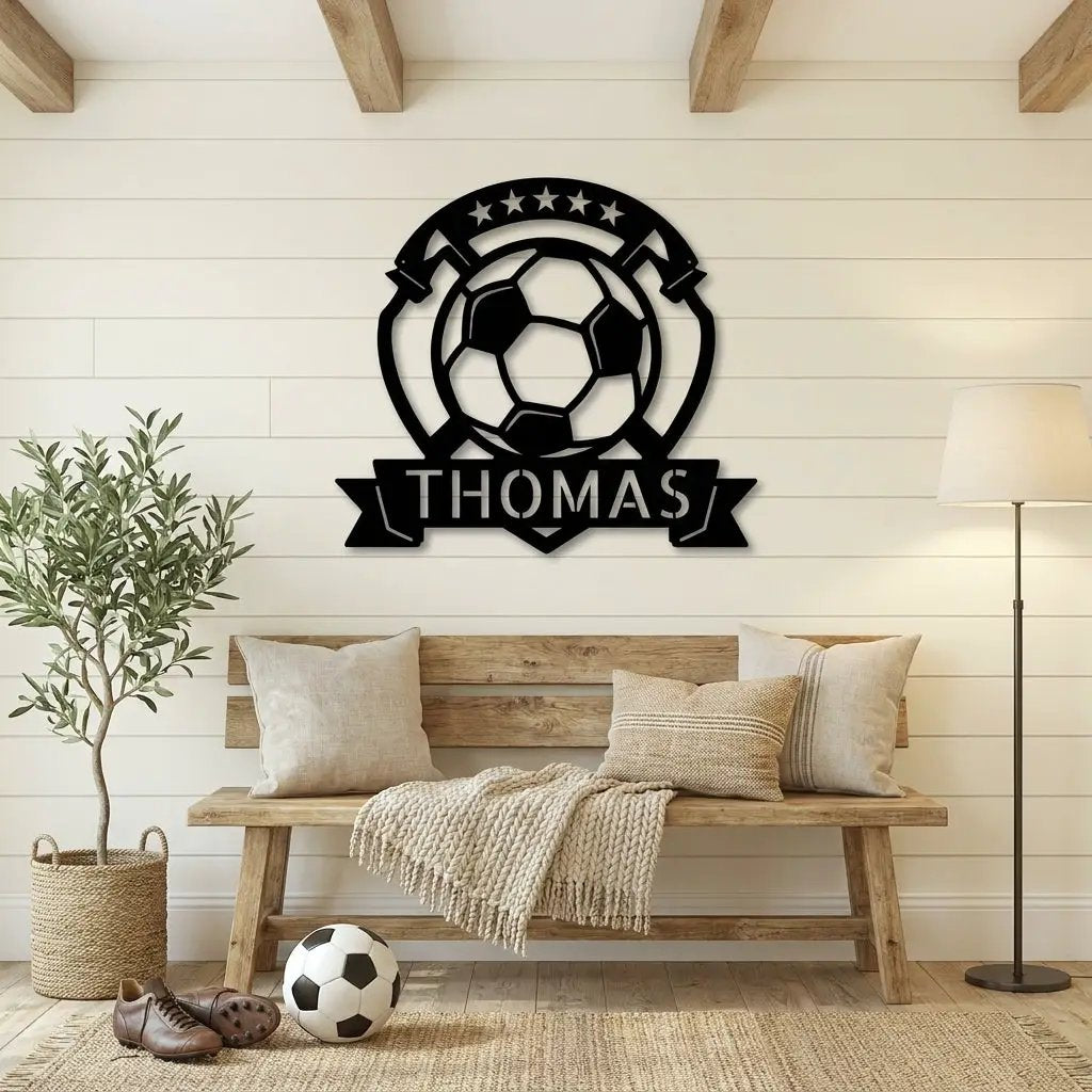 Custom Name Soccer Sign – Sports Decor for Boys Room, Soccer Player Gift, Indoor Outdoor Steel Sign
