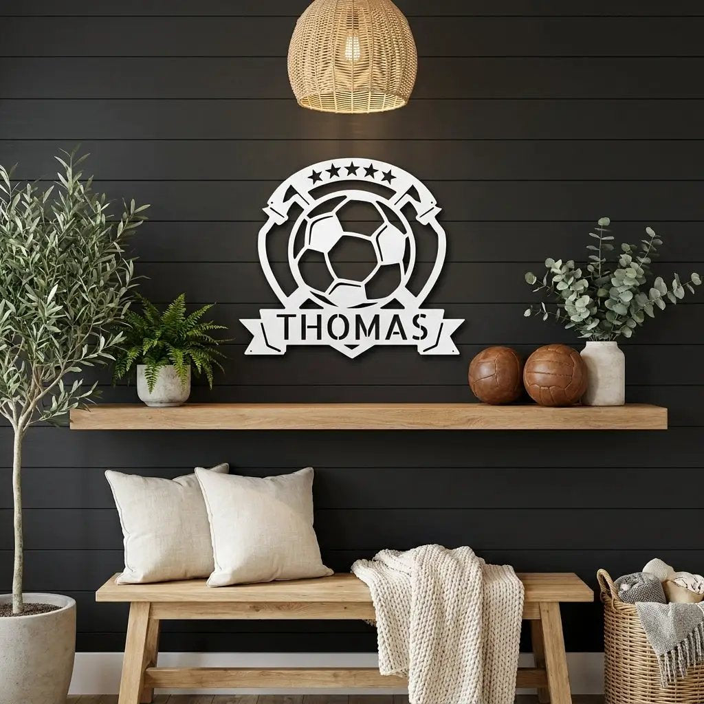 Custom Name Soccer Sign – Sports Decor for Boys Room, Soccer Player Gift, Indoor Outdoor Steel Sign