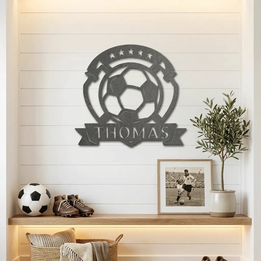 Custom Name Soccer Sign – Sports Decor for Boys Room, Soccer Player Gift, Indoor Outdoor Steel Sign