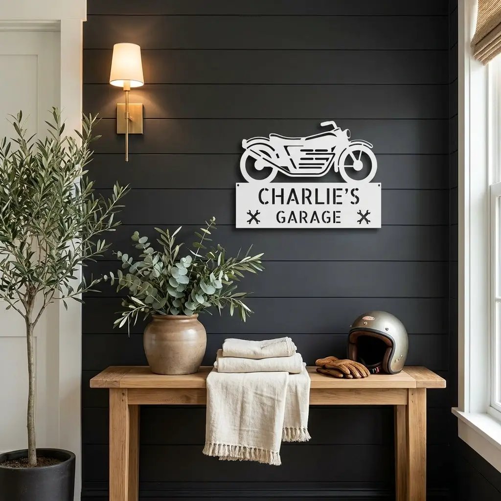 Personalized Motorcycle Garage Metal Sign – Custom Biker Wall Art – Garage Decor – Gift for Dad