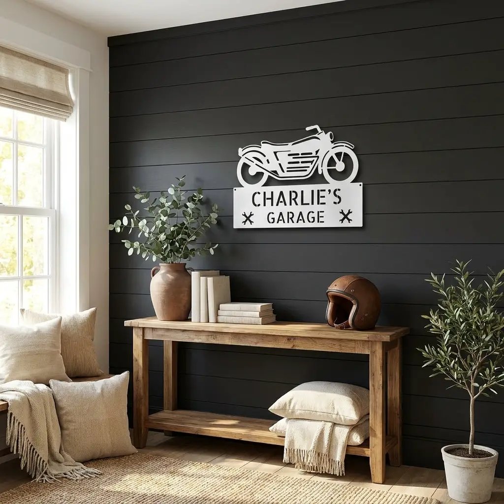 Personalized Motorcycle Garage Metal Sign – Custom Biker Wall Art – Garage Decor – Gift for Dad