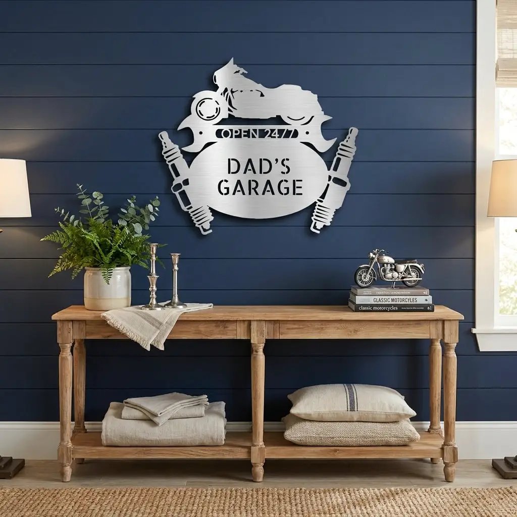 Personalized Motorcycle Garage Metal Sign, Custom Dad Garage Decor, Biker Wall Art, Man Cave Gift, Mechanic Shop Sign, Fathers Day Gift Idea