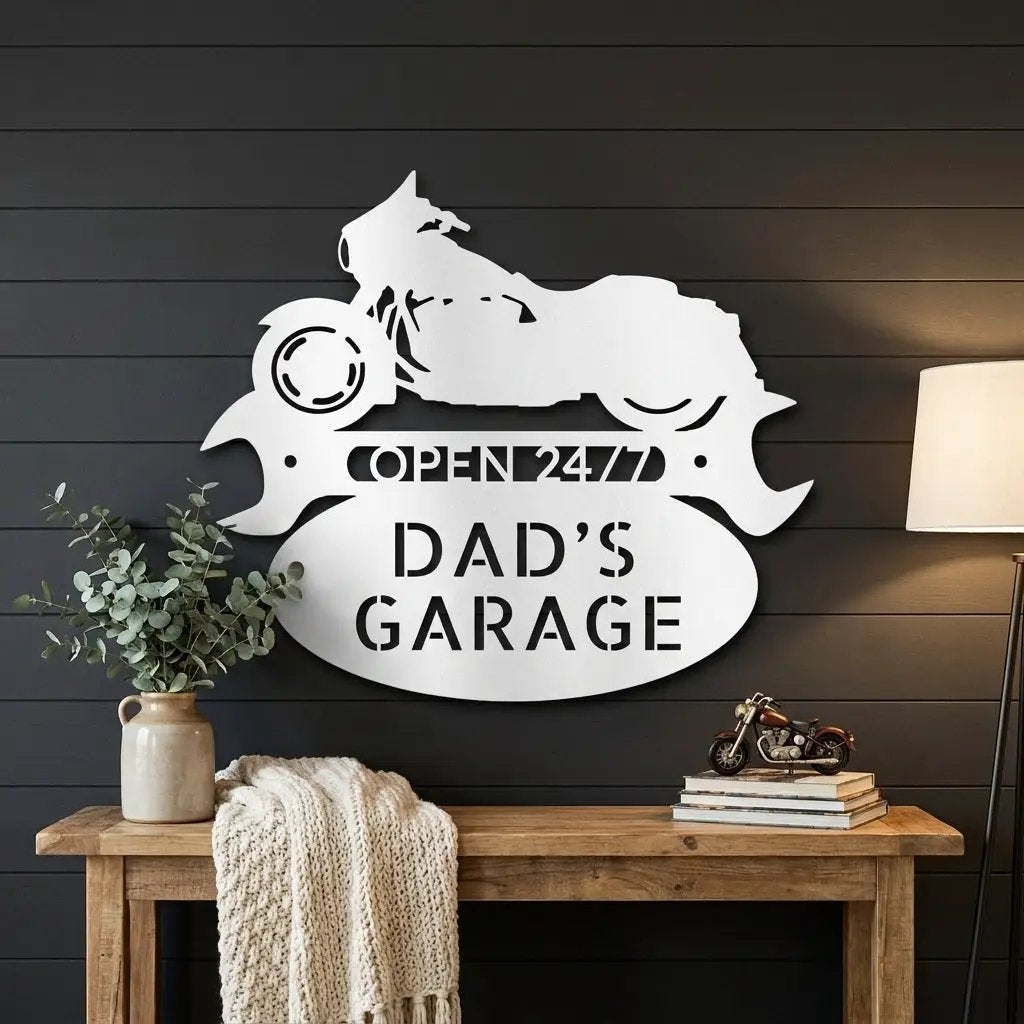 Personalized Motorcycle Garage Metal Sign, Custom Dad Garage Decor, Biker Wall Art, Man Cave Gift, Mechanic Shop Sign, Fathers Day Gift Idea