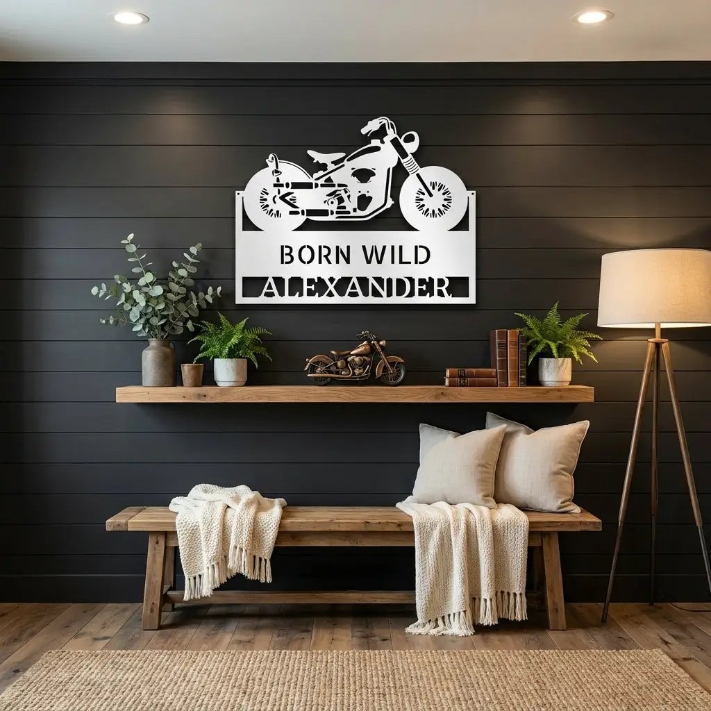 Personalized Motorcycle Metal Wall Art – Custom Name Garage Decor – Motorcycle Gift – Steel Wall Sign