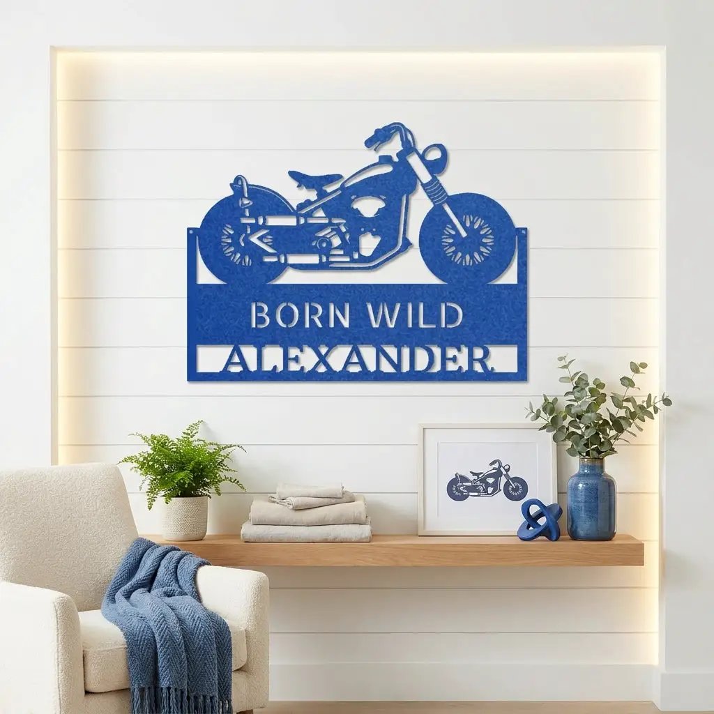 Personalized Motorcycle Metal Wall Art – Custom Name Garage Decor – Motorcycle Gift – Steel Wall Sign