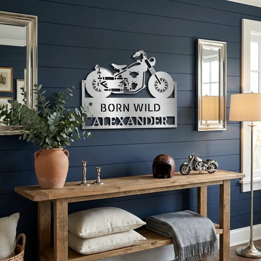 Personalized Motorcycle Metal Wall Art – Custom Name Garage Decor – Motorcycle Gift – Steel Wall Sign