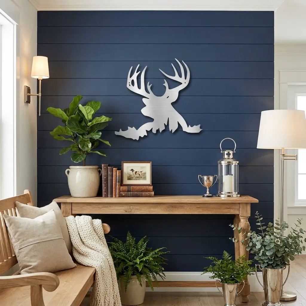 Deer Head Metal Wall Art – Buck Silhouette Wall Decor – Rustic Cabin Decor – Hunting Gift – Lodge Wall Art
