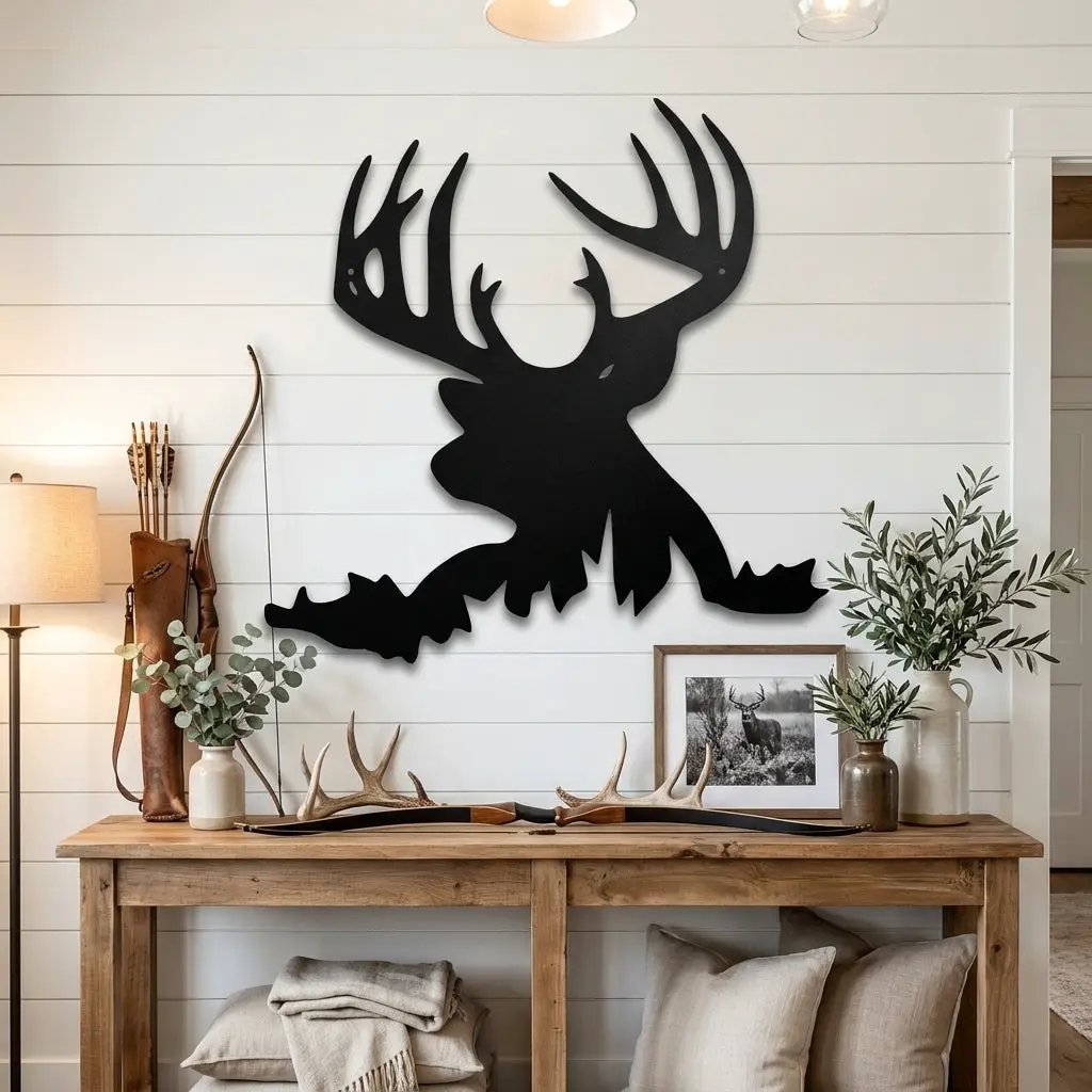 Deer Head Metal Wall Art – Buck Silhouette Wall Decor – Rustic Cabin Decor – Hunting Gift – Lodge Wall Art