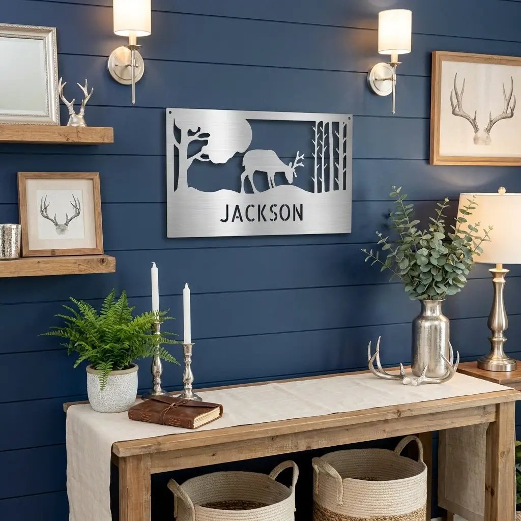 Personalized Deer Metal Sign, Hunting Wall Art, Custom Deer Name Sign, Rustic Cabin Decor