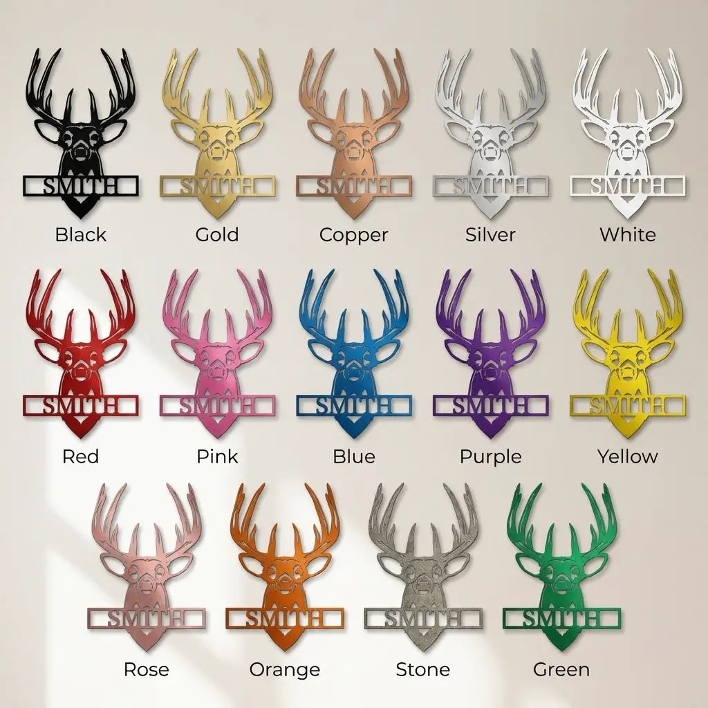 Personalized Deer Head Metal Wall Art Custom Family Name Sign Buck Antler Decor Rustic Cabin Farmhouse Wall Hanging Hunting Gift Idea