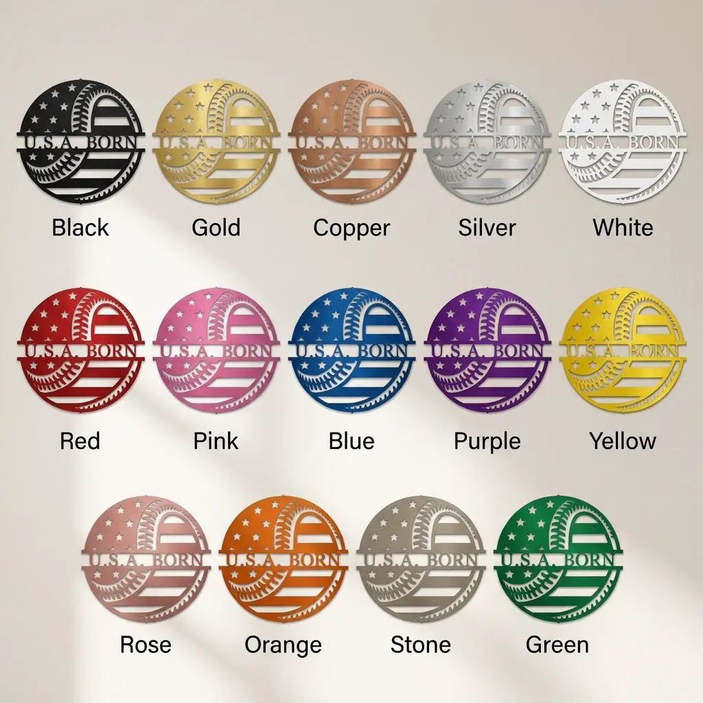 Baseball American Flag Custom Name Metal Art Wall Sign