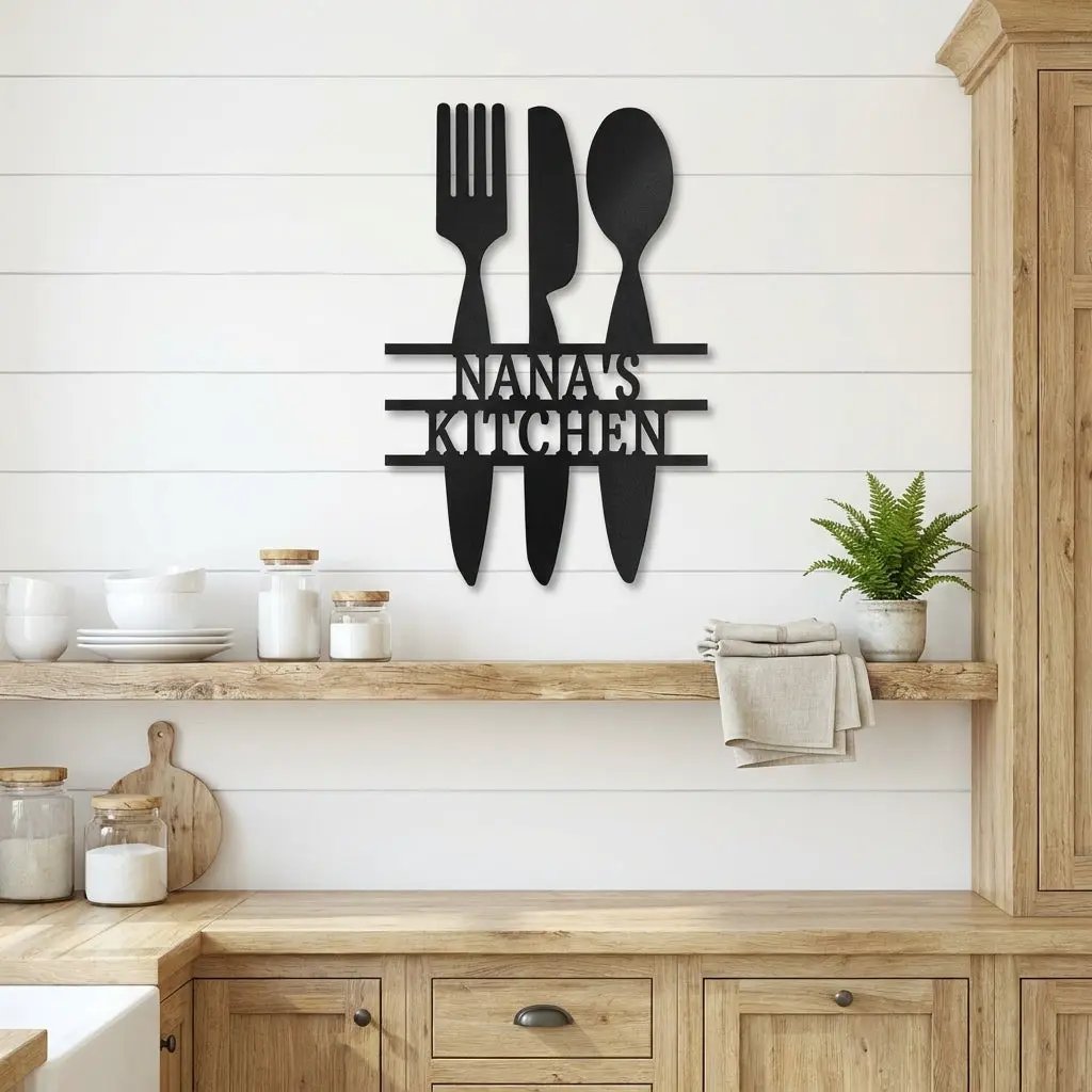 Personalized Kitchen Metal Sign – Farmhouse Kitchen Utensils Custom Name Sign