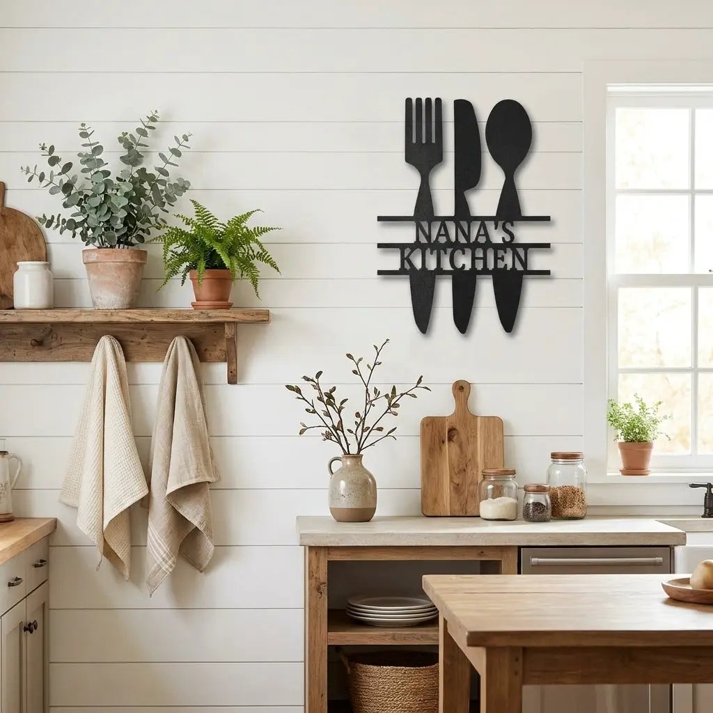 Personalized Kitchen Metal Sign – Farmhouse Kitchen Utensils Custom Name Sign