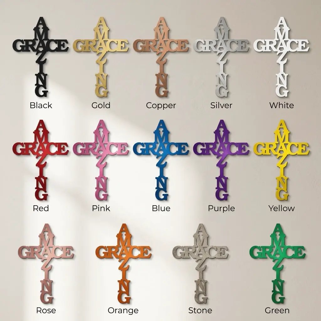 Amazing Grace Cross Steel Wall Art – Christian Metal Cross Sign – Inspirational Faith Decor – Laser Cut Religious Wall Art