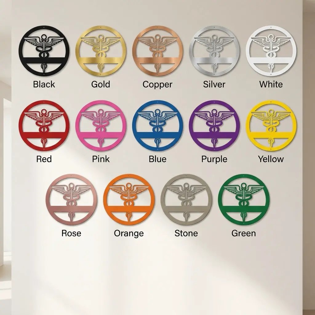 Personalized Medical Symbol Metal Wall Art – Custom Caduceus Steel Sign – Doctor Nurse Healthcare Professional Gift Decor