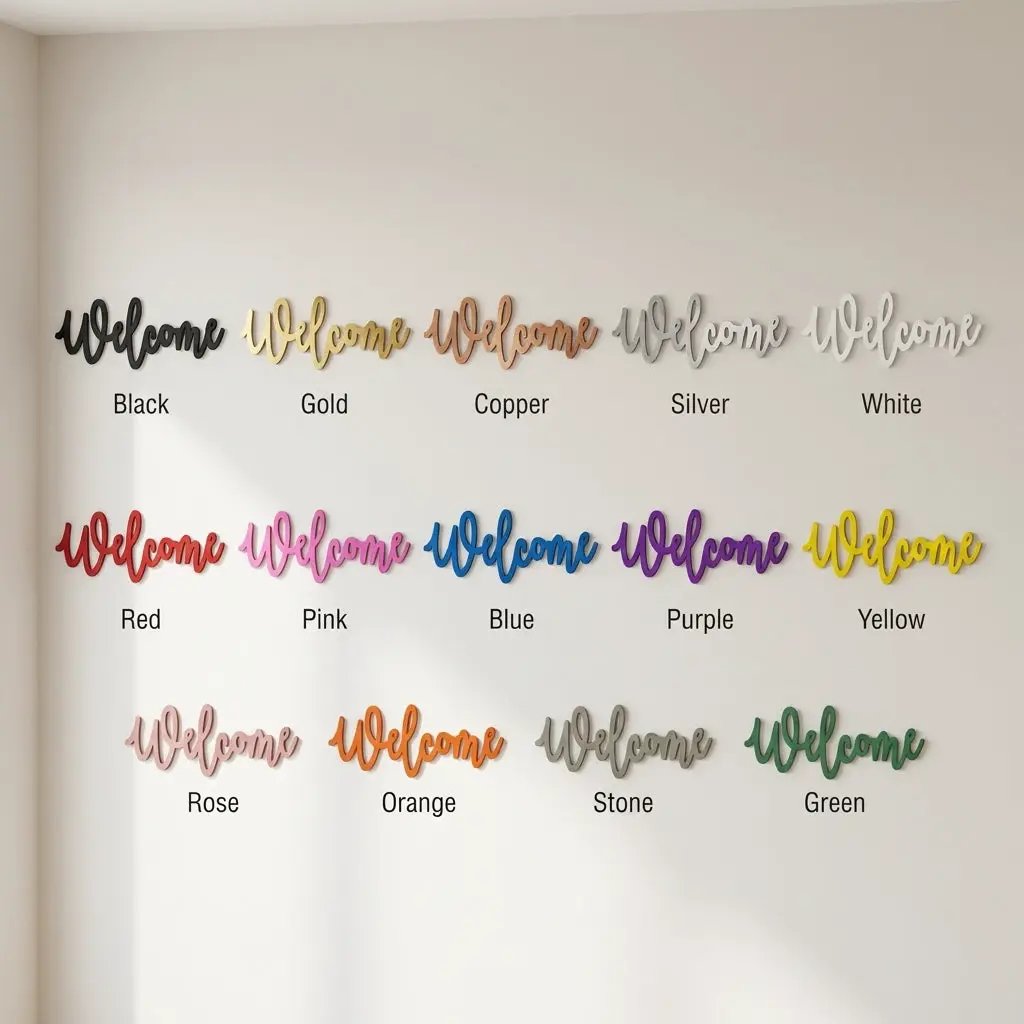 Welcome Script Metal Wall Art – Modern Farmhouse Welcome Sign – Minimalist Entryway Steel Decor for Porch, Foyer & Living Room