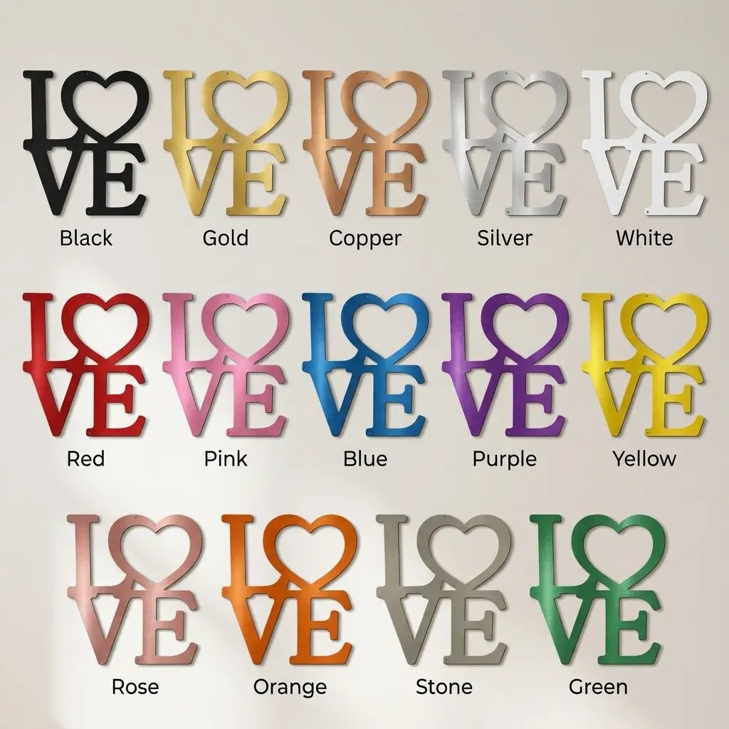 LOVE Metal Wall Art Sign with Heart – Romantic Steel Wall Decor – Wedding Anniversary Gift – Modern Farmhouse Decor