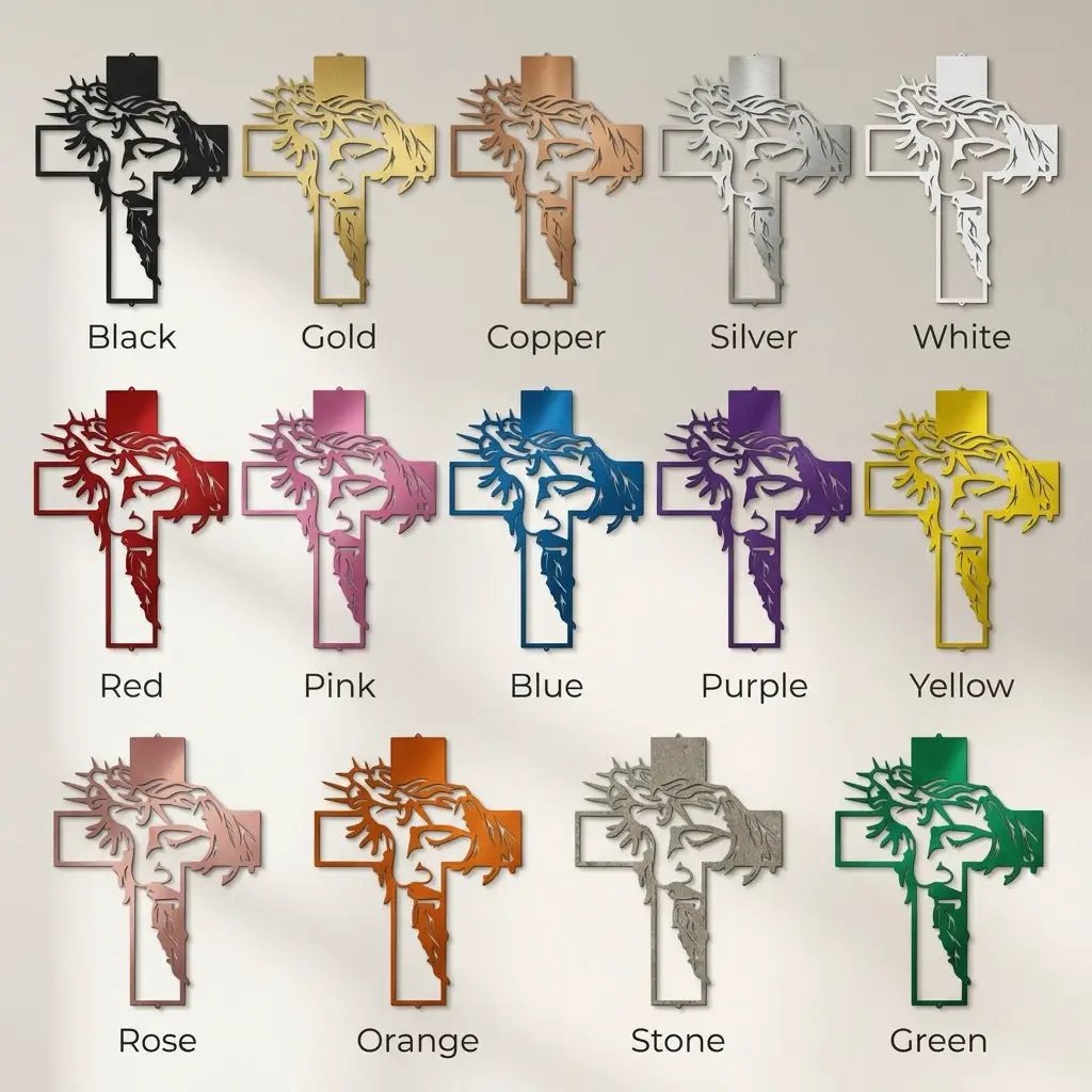Jesus Crown of Thorns Steel Cross Sign Christian Metal Wall Decor Made in USA