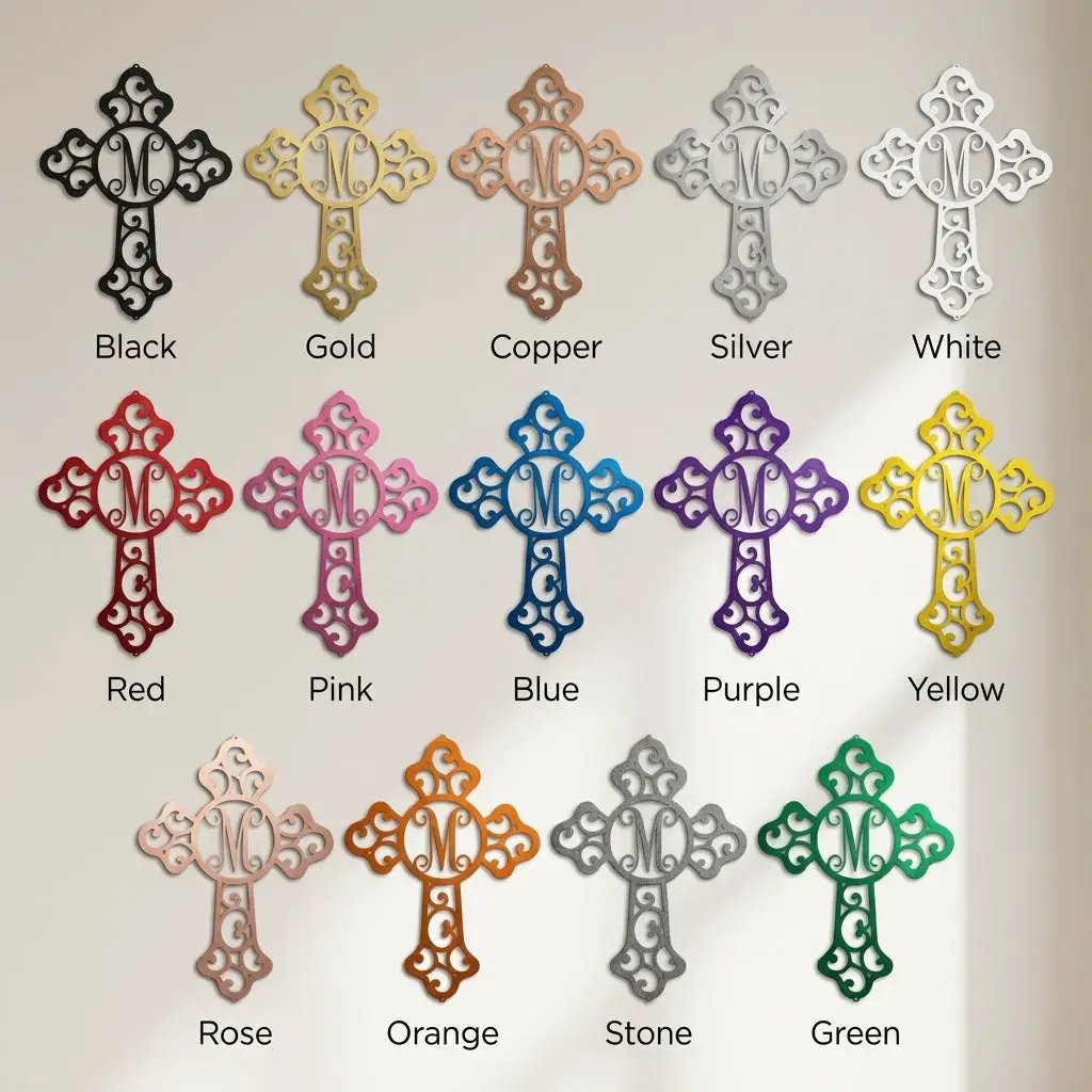 Personalized Initial Cross Metal Wall Art | Custom Monogram Christian Cross Decor | Ornate Faith Wall Hanging