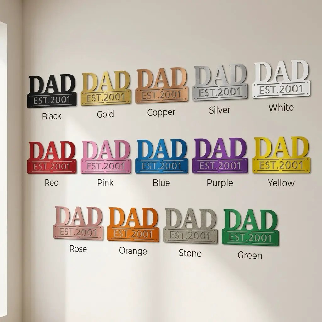 Personalized Dad Metal Wall Art | Custom Established Sign for Father | Rustic Family Name Decor