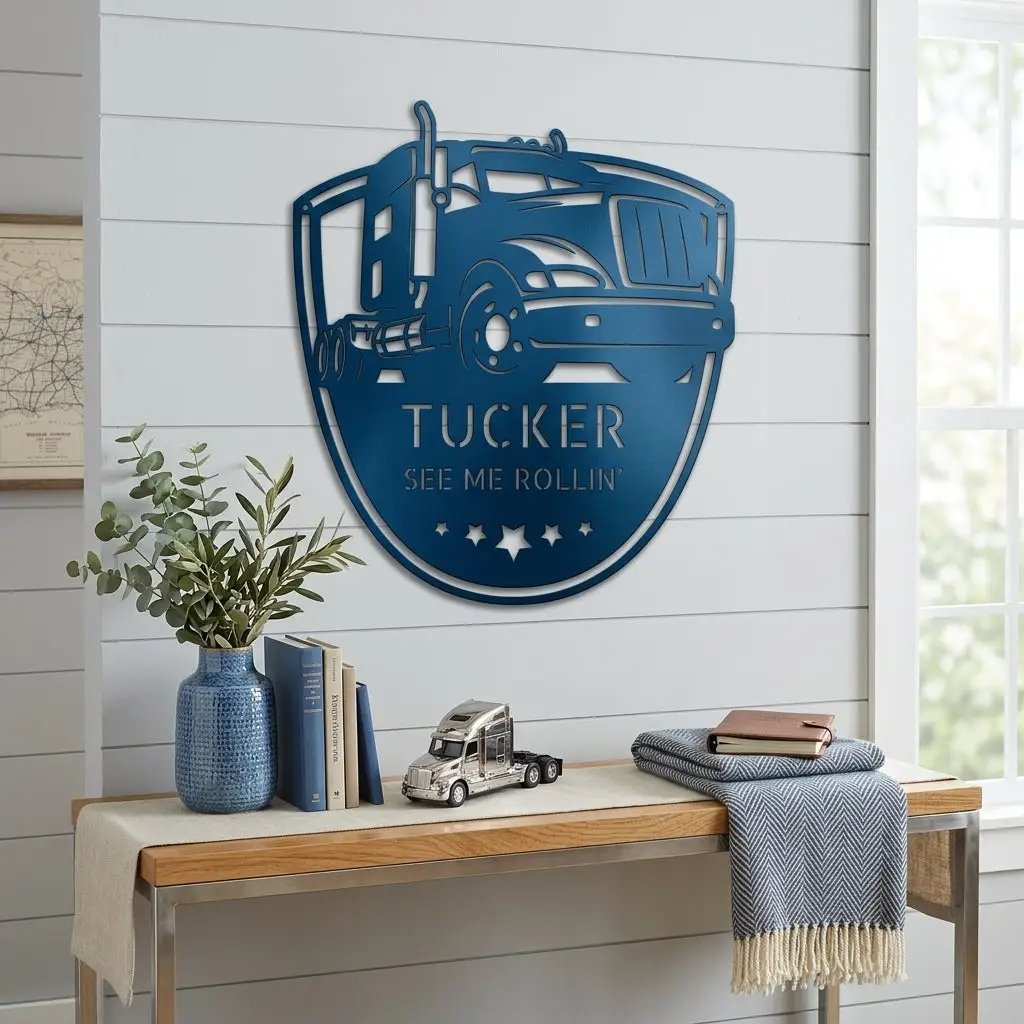Personalized Trucker Metal Wall Art Sign | Custom Semi Truck Name Sign | Truck Driver Gift | Custom Steel Wall Decor | Made in USA