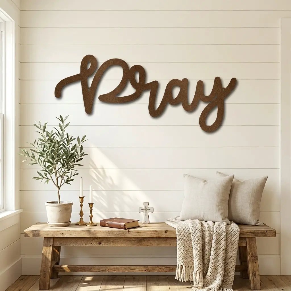 Pray Metal Wall Art – Christian Wall Decor – Faith Script Sign – Religious Home Decor