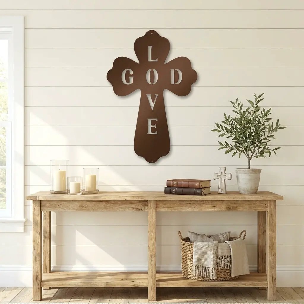 God Love Cross Metal Wall Art – Christian Wall Decor – Religious Cross Sign – Faith Home Decor – Bible Verse Style Wall Art