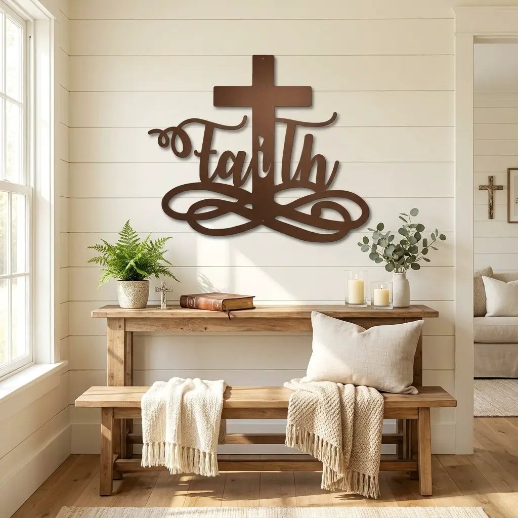 Faith Cross Metal Wall Art | Christian Scripture Decor | Inspirational Religious Wall Hanging