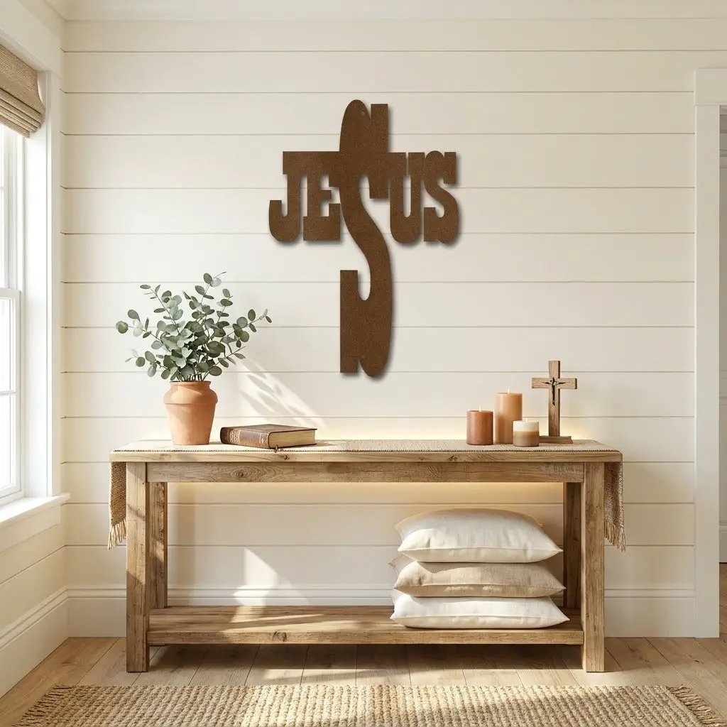 Jesus Cross Metal Wall Art | Christian Religious Decor | Inspirational Faith Wall Hanging