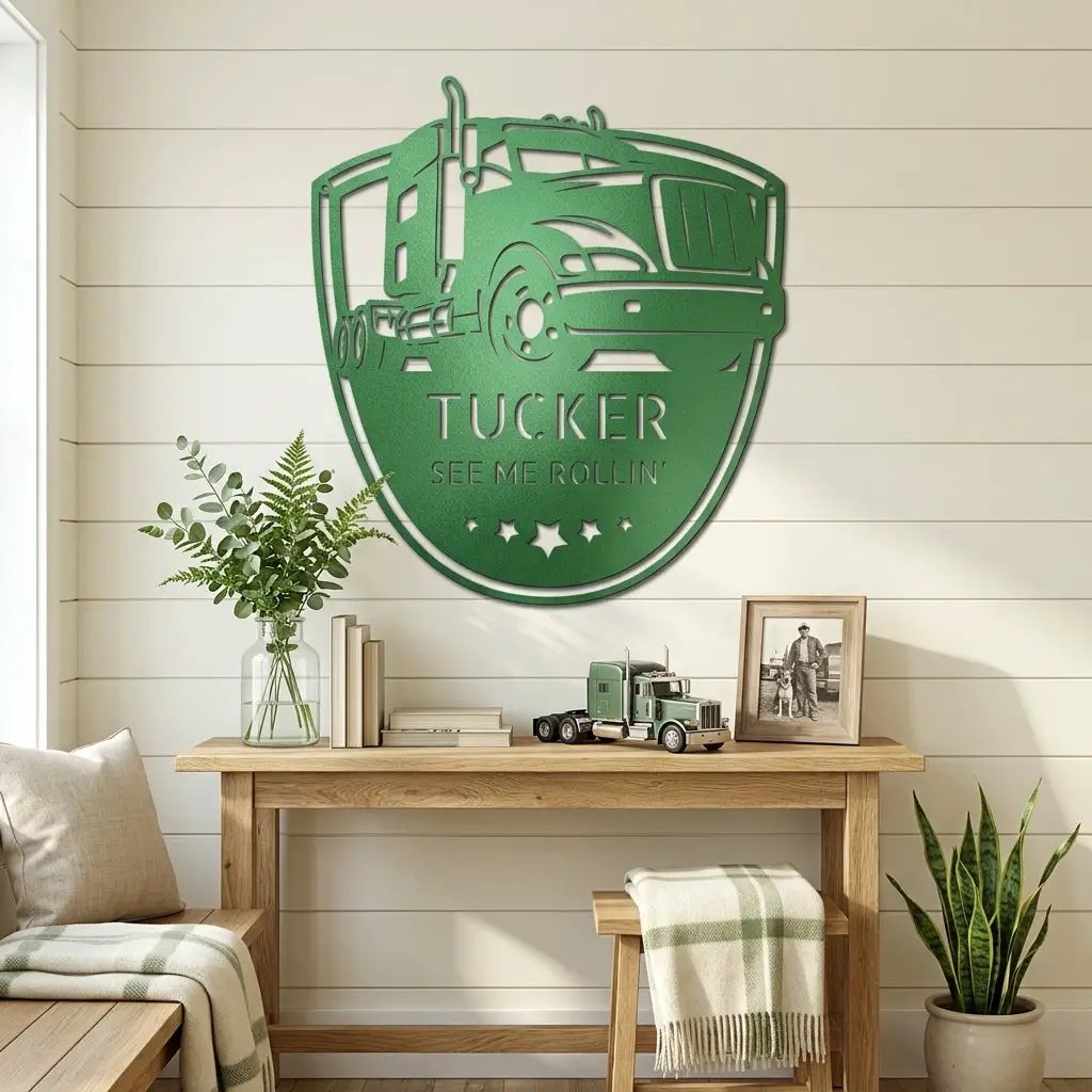 Personalized Trucker Metal Wall Art Sign | Custom Semi Truck Name Sign | Truck Driver Gift | Custom Steel Wall Decor | Made in USA
