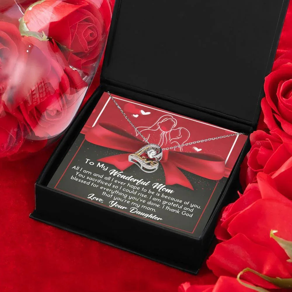 To My Wonderful Mom All I Am is Because of You Love Your Daughter Heart Pendant Necklace