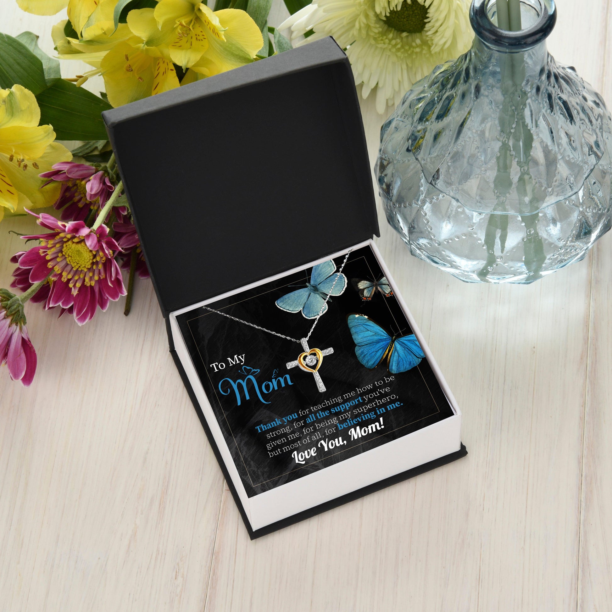 To My Mom Thank you for Believing In Me Cross Pendant Necklace Gift for Mother's Day Birthday - Mallard Moon Gift Shop